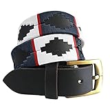 CARLOS DIAZ Herren Damen Premium Unisex Braunes Leder Bestickt Designer Polo Gürtel (110 cm/ 42-44 Inches)