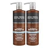 John Frieda Brilliant Brunette Value Set - 2 x 500 ml Shampoo und 2 x 500 ml Conditioner - Sondergröße - Mit Pumpspenderaufsatz - Mit süßen Mandeln - Farb