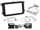 Autoradio Einbauset geeignet für VW EOS | Tiguan | Golf | Touran | Polo | Jetta | Scirocco | Passat inkl. Lenkrad Fernbedienung Adapter & Doppel-DIN Blende in Schw