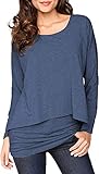 Uniquestyle Damen 2 in 1 Optik Langarmshirt Casual Tunkia Langarm Große Größen Longshirt Asymmetrisch Oberteil Top Shirt Blau L