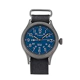 Timex SCOUT Quarzuhr Messing Zifferblatt 40 mm Gehäuse Antik Silber - blaues Zifferblatt Stoffband schwarz 20 mm mit Nachtlicht INDIGLO wasserdicht bis 50 m von p