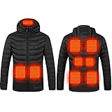 Beheizte Daunenjacke für Herren Damen Langarm Beheizbare Jacke Kapuzejacken Winterjacke Winddicht Leicht Daunenjacke mit Reißverschluss USB Elektrische 3 Temperaturstufen Heizjacke Outdoor Waschb