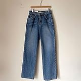 Damen Jeans Gerade Hosen gewaschener Hohe Taille Frauen Cowboy Wide Beinhose (Color : Dark blue, Size : Small)