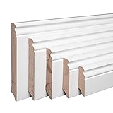 Echtholz-Sockelleisten Weiß lackiert Buche Massiv Berliner Profil [SPARPAKET] (60mm Höhe, 10 Stück / 23lfm)