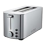 TZS First Austria - 4 Scheiben Edelstahl langschlitz Toaster mit Brötchenaufsatz 1400 Watt | Krümelschublade | Toast-Zentrierung | abnehmbare Brötchenaufsatz | Anti-Fingerprint Beschichtung