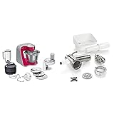 Bosch CreationLine MUM58420 Küchenmaschine (1000 W, 3,9 l, edelstahl-Rührschüssel, 3D Rührsystem, 7 Schaltstufen) rot Diamond/silber + MUZ5FW1 Fleischw
