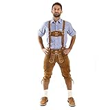 Almbock Lederhose braun Herren - Trachtenlederhosen Herren lang mit Hosenträgern und Messertasche - Lederhose Österreich - Trachtenlederhose Herren 52