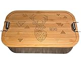 Mein Zwergenland Lunchbox Nordic Hirsch 750ml, Brotdose mit Deckel mit Motiv personalisiert mit Name, Essensbox aus Edelstahl mit Bambusdeck