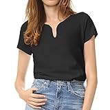 WOWENY Golf Shirt Damen Kurzarm, Tennis Shirt Damen mit V-Ausschnitt, Hemd Damen Sommer Sport Tank Top Damen Fitness Oberteile Atmungsaktiv UPF 50+ (B-Schwarz, L)