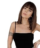 FESHFEN Kurze Bob Perücken mit Pony Gerade Perücke Ombre Schwarz bis Braun Natürliche Perrücke Frauen Synthetic Wig with Bangs Tägliche Party Perücke Damen, 40
