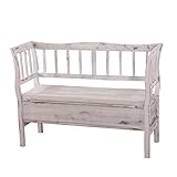 Mendler Sitzbank T207, Bank Truhenbank, Staufach Kissen - weiß, Shabby