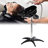 CHENYUWEN Professionelles Friseur Shampoo-Becken,(Höhenverstellung 34 cm, Kippwinkel 180°, Waschbecken 48x43x31cm, mit metallhalter und Abfluss) Schw