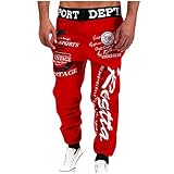 MILAX Herren Sporthose Buchstabendruck Sweathose Casual Lose Jogginghose für Herren Elastische Taille Freizeithose Leichte Trainingshose mit Kordelzug