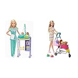 Barbie GKH23 - Kinderärztin Puppe (blond) und Spielset mit Zubehörteilen & GHV92 - Barbie Hundebuggy Spielset mit Barbie-Puppe, 2 Hündchen und Buggy für die Hündchen, für Kinder ab 3 J