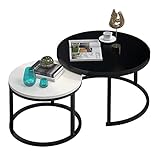 XBAOMING Couchtisch, Runder Couchtisch Mit Metallrahmen 2 Rund Ineinander Verschachtelte Moderne Wohnakzente Oder Couchtisch in Der Mitte,Black and W