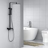 Auralum 3-Funktion Schwarz Duschsystem Regendusche mit Wasserhahn Duscharmatur -Duschkopf Dusche Duschset Brause Garnitur Duschkopf Handbrause Duschstange fürs Bad/Badew