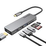 Tuwejia USB-C-Hub Typ-C auf HDMI-Multiport-Adapter, 6-in-1-Dockingstation mit HDMI 4K @ 30Hz, USB 3.0, schnelle Datenübertragung, 60 W, Stromversorgung für MacBook/Mac Pro/mini/iMac/Surface Pro/XPS