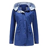 YFFUSHI Damen Lange Ärmel Leichte Wasserdichte Windbreaker Kapuze Atmungsaktiv Winddicht Outdoor Jacke, navy, 38