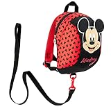 Disney Kindergartenrucksack Jungen und Mädchen mit Kinder Leine, Kinder Rucksäcke 1-4 Jahre, Mickey Mouse Minnie Mouse Kita Rucksack (Rot)