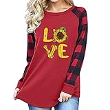 Herzförmig Drucken Bluse Basic Große Größen Oberteil T-Shirt Damen Casual Longsleeve Langarmshirt Übergröße Elegant Rundhals Lose Tunika Winter Top