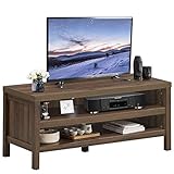 GOPLUS Fernsehtisch mit 2 Offenen Ablagen, Fernsehschrank aus Holz, Wohnzimmertisch im Industrie-Design, mit Kabelführung, für Wohnzimmer Flur, Dunkelb