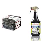 Glart 443TP Premium Flausch 3er Set Auto Mikrofasertücher mit 600 GSM, 40 x 40 cm rot & ALCLEAR 721IX Auto Insektenentferner EXTRA Flugrostentferner Vorreiniger für Autolack, 1.000