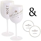 2 x Moët & Chandon Ice Imperial Champagner Acryl-Glas 0.45l Becher Kelch weiss/gold Gläser Set inkl. Untersetzer (2 x Stück)