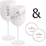 2 x Moët & Chandon Ice Imperial Champagner Acryl-Glas 0.45l Becher Kelch weiss/gold Gläser Set inkl. Untersetzer (2 x Stück)