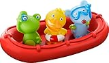HABA - 303866 - Badeboot Tiermatrosen ahoi! | Badespielzeug mit Boot, Frosch, Ente und Maus | Set aus Badeboot mit drei Fingerpuppen zum Aufstecken | Badewannenspielzeug ab 12 M