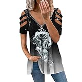 Alliwa-Frauen Sexy Oberteile Damen Schulterfrei T-Shirt Mit Reißverschluss V-Ausschnitt Tops Große Größen Kurzarm Casual Blusen Tunika S