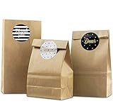 Meishake Kraftpapier Tüten, 100 Stück Geschenktüten Braune mit Aufklebern, DIY Papiertüten Braun klein zum Befüllen Geschenkverpackung Klein Adventskalender Weihnachten (9 x 5,5 x 18 cm)