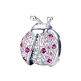 Charm-Anhänger aus 925er-Sterlingsilber, passend für Pandora-Armbänder, Marienkäfer mit rosa Cubic Zirkonia, Insekten und Marienk