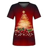 Graceyo Pflege Kasack, Damen Weihnachten Motiv Kurzarm V-Ausschnitt Schlupfkasack Berufskleidung Kasack Pflege Kasacks Schlupfkasack Uniformen Krankenpflege Pflegeuniform Pflege Bluse T-S