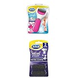 Scholl Velvet Smooth Express Pedi Hornhautentferner (Extra Stark,mit Mikrogranulaten und Diamantpartikeln), rosa + Velvet Smooth Ersatzrollen, Pedi Nachfüller, Rolle elektrischer H
