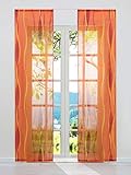 ESLIR 2er Set Flächenvorhänge Schiebegardinen Voile Gardinen mit Klettband Schiebevorhang Transparent Vorhang Wellen Muster Orange BxH 57x145cm 2 Stück