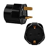 Incutex 1x Reisestecker UK GB England Travel Adapter EU Schuko 2-Pin auf UK 3-Pin Reise Steckdosenadapter Typ G, schw