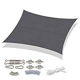 Sekey Sonnensegel Sonnenschutz Rechteckiges Polyester Windschutz Wetterschutz Wasserabweisend Imprägniert 95% UV Schutz, für Outdoor Garten mit Seilen und Befestigungs Kit, Anthrazit 3×4m mit k