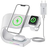 Magnetisch Induktive Ladestation, UORDUM 3 in 1 Wireless Charger, Kabelloses Schnellladegerät für Apple Watch 7/SE/6/5/4/3/2, iPhone 12 13 Pro Max, AirPods Pro 2, QC3.0 Adapter E