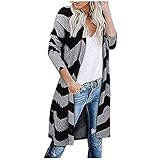 AMhomely Damen Strickjacke, legerer Stil, langärmelig, Leopardenmuster, lange Strickjacke, D-schwarz, M