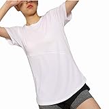 BESIDE STAR Laufshirt Yoga Top Kurzarm Quick Dry Sportshirt Damen Kurzarm Locker T-Shirt Training Oberteil, Weiß, XL