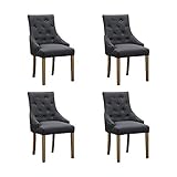 LYMHGHJ Esszimmersessel mit Holzbeinen, weich gepolsterter Beistellstuhl aus Stoff für die Küche im Wohnzimmer, Gepolsterter Beistelltisch mit Armlehne, 4er Set, Dunkelg