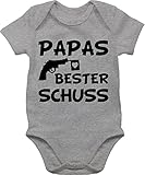 Vatertagsgeschenk Baby Papa Geschenk - Papas Bester Treffer - 1/3 Monate - Grau meliert - Body Baby Papas Bester schuss - BZ10 - Baby Body Kurzarm für Jungen und M