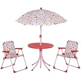 Outsunny 4tlg. Kindersitzgruppe Gartentisch 2 Klappstühle Sonnenschirm Camping Kindersitzgarnitur Gartenmöbel für 3-5 Jahre R