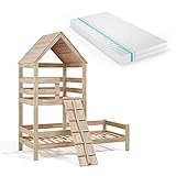 VitaliSpa Kinderbett Teddy 90x200cm Spielturm Bett Spielbett Jugendbett Hausbett inklusive Matratze N
