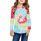 Xiangdanful Mädchen Longsleeve T-Shirt Langarmshirt Lässige Kariert Tie-Dye-Druck Longsleeve Tunika Tops Knoten Vorne Knopf Langarm Lässige Lose Bluse T-Shirt T-Stück