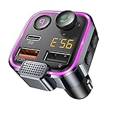 AINOPE 2021 Aktualisierter Bluetooth Adapter Auto, Stärkeres Mikrofon und Bass Transmitter für Auto Bluetooth 42W PD + QC3.0, 7 Farbige LED Hintergrundbeleuchtung, D