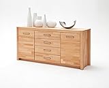 lifestyle4living Sideboard in Kern-Buche Massiv-Holz geölt, 163 cm breit | Kommode aus Natur-Holz mit 2 Türen, 4 Schubkästen und Metall-G