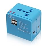 Universal Reiseadapter mit Doppel USB Ports für Mehr als 200 Länder，Weltweit Reisestecker Anschluss Ausländischer AC Stromadapter Steckdose für Euro England Australien China Thailand Amerik