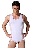 Demarkt Mode Sexy Herren Männer durchsichtig Body Overall Slim Kurzarm mit Netz (L, Weiß)