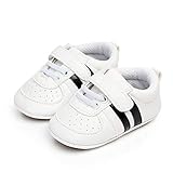 MASOCIO Unisex Baby Lauflernschuhe Jungen Mädchen Krabbelschuhe Rutschfesten Sneaker Babyschuhe- Gr. 6-12 Monate (12), Weiß Schw